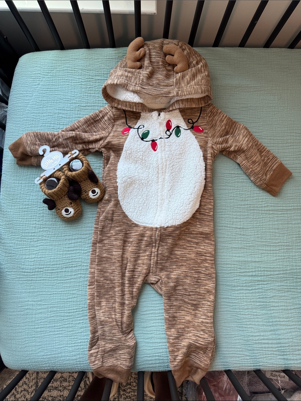 Carter's Brown Reindeer Hooded One-Piece with White Sherpa Belly